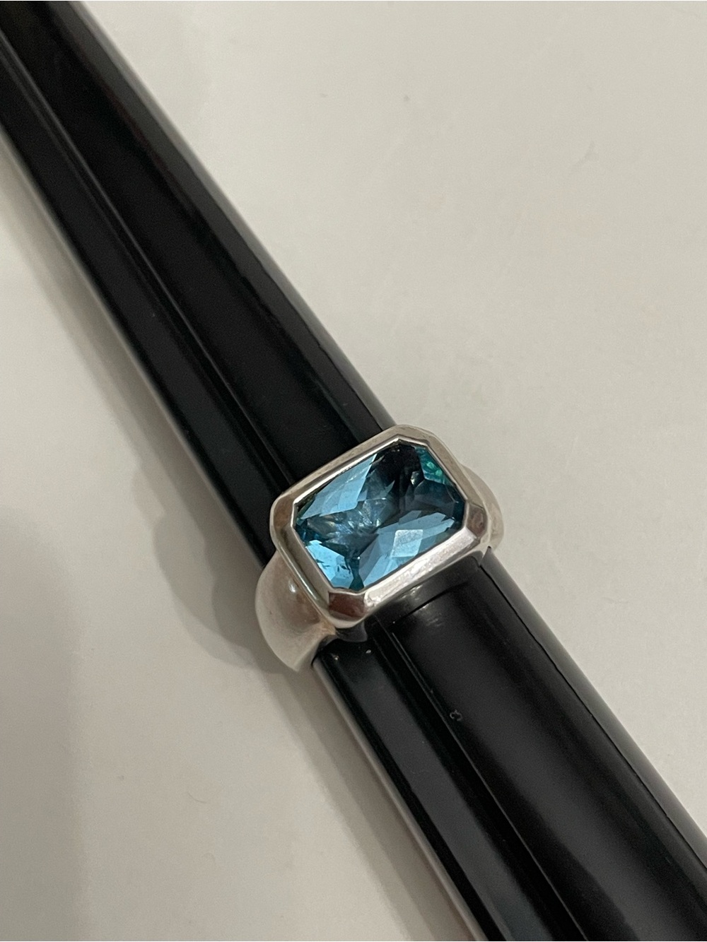 Sterling Silver Blue topaz cushion cut Statement Ring EUC